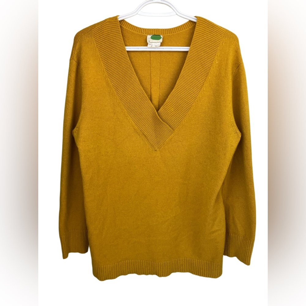 Anthropologie v-neck sweater mustard yellow knit medium